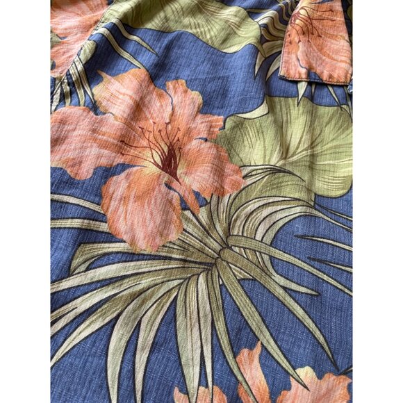 Bermuda Bay XL Tropical Hawaiian Shirt Blue With Orange & Green Floral Design 10 - Picture 9 of 9